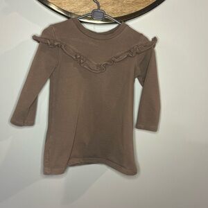 Adorable Brown Ruffle Long Sleeve Kids Sweater Dress